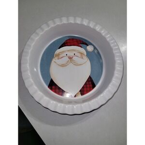 Nantucket Santa Claus Pie Plate Baking Dish Ruffled Edge